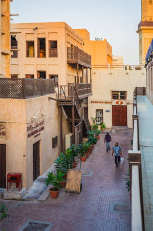 DUBAI, UAE - 8 NOVEMBER 2013: Old buildings and narrow streets in Deira 8 November 2013. Deira is one of the oldest districts of Dubai.のeditorial素材