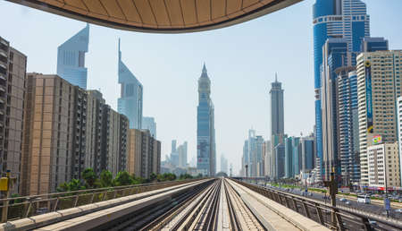 DUBAI, UAE - NOVEMBER 2: Dubai Metro as world's longest fully automated metro network (75 km) on November 2, 2013, Dubai, UAE.のeditorial素材