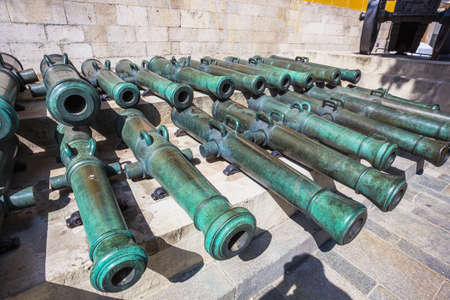 MOSCOW - MAY 23, 2014: Ancient artillery Cannons In The Moscow Kremlin, Russia