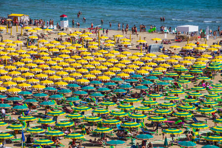 Large group of parasols at the beach of Rimini, Italiのeditorial素材