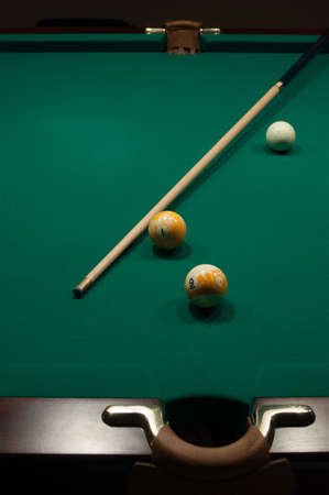 The game of billiards on a table with green cloth
