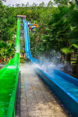 VINPEARL RESORT, NHA TRANG, VIETNAM - NOV 24, 2014. Colorful waterslide in Vinpearl water park, Nhatrang - Vietnamのeditorial素材
