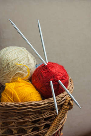 Balls with thread and needles for knittingの写真素材