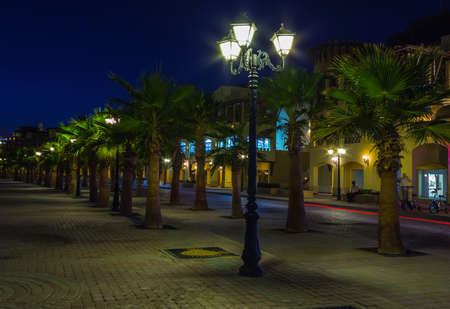 Quay Egyptian resort of Hurghada at nightの写真素材