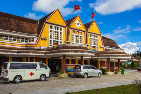 DALAT, VIETNAM - NOV 26, 2014.  Ancient station is famous place, history destination for traveler, with railway, antique train transport tourist to visit in Dalat, Vietnamのeditorial素材