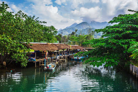 Fishing village on the island in Southeast Asia. KOH CHANG, THAILANDの写真素材