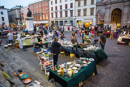 RIMINI, ITALY - JUNE 27, 2014: Flea market at the old square in Riminiのeditorial素材