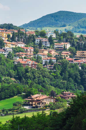 Beautiful Italian landscape. View from heights of San Marino and toscanaの写真素材