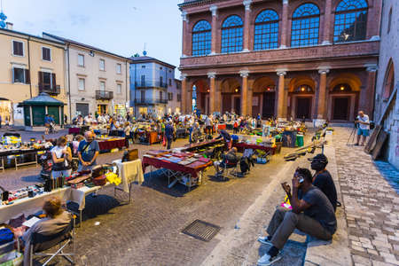 RIMINI, ITALY - JUNE 27, 2014: Flea market at the old square in Riminiのeditorial素材