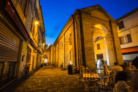 RIMINI, ITALY - JUNE 27, 2014: Street in the old town at nightのeditorial素材