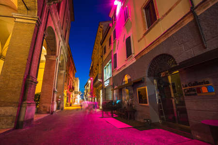 RIMINI, ITALY - JUNE 27, 2014: Street in the old town at nightのeditorial素材