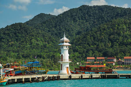 Koh Chang Thailand.  March 30, 2015. Lighthouse on a Bang Bao pier on Koh Chang Island in Thailandのeditorial素材