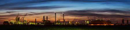 Panorama of Oil refinery factory over sunriseÐ¼のeditorial素材