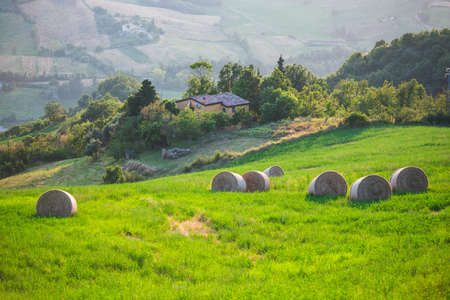 Beautiful Italian landscape. View from heights of San Marino and toscanaの写真素材