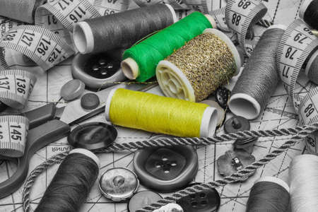 Sewing on the background of patternのeditorial素材