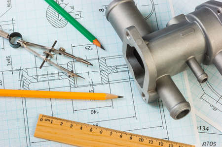 drawings of mechanisms with parts and toolsの写真素材