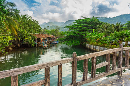 Fishing village on the island in Southeast Asia. KOH CHANG, THAILANDの写真素材