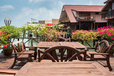 KOH CHANG, THAILAND - APRIL 3, 2015: Cafe on the veranda in the fishing village of Bang Bao tropical island of Koh Changのeditorial素材