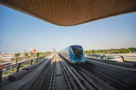 DUBAI, UAE - NOVEMBER 3: Dubai Metro as world's longest fully automated metro network (75 km) on November 3, 2013, Dubai, UAE.のeditorial素材