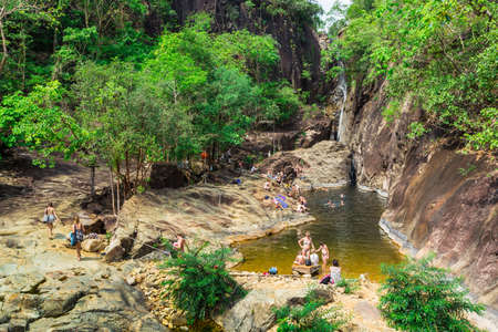 Thailand, Koh Chang, March 27, 2015. The most famous waterfall Klong Plu on the island of Koh Chang in Thailandのeditorial素材