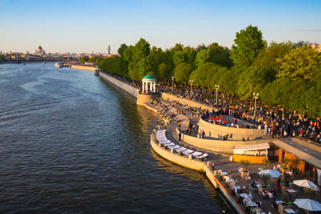Moscow, Russia, May, 10, 2015, Russia Scene: People walking on embankment of the Moscow river in the Central Park of culture and restのeditorial素材