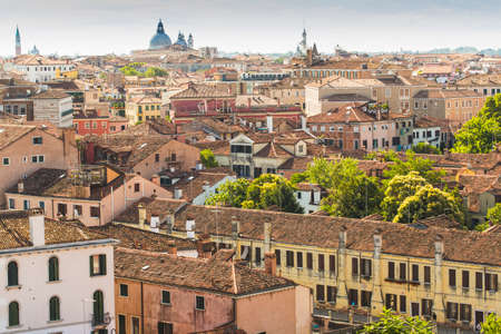 view of Venice rooftops from above, Italyの写真素材