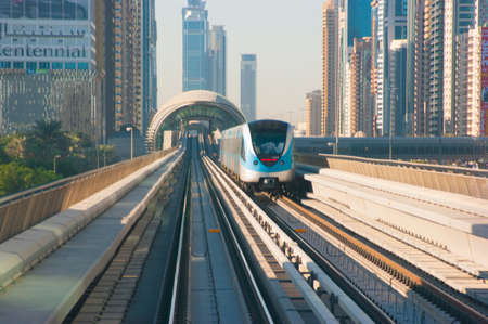 DUBAI, UAE - NOVEMBER 18: Dubai Metro. A view of the city from the subway car nov 18. 2012.  Dubai...