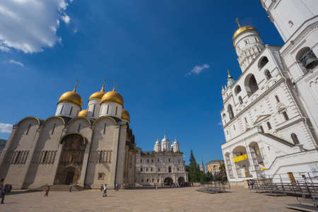 MOSCOW, RUSSIA - MAY 23: Cathedral Square of Moscow Kremlin in Russia on May 23, 2013. Square has developed in XIV century with construction of first cathedrals in architectural center of Kremlinのeditorial素材