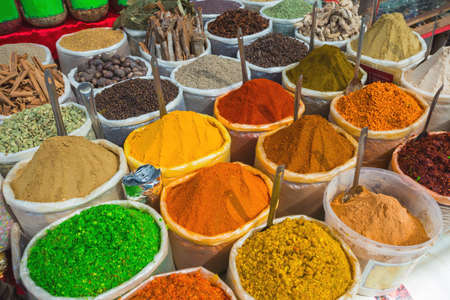 Sale of spices in the markets of Goa and other states of Indiaの写真素材