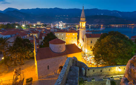 Montenegro. 23 July 2017. Narrow streets from above of the old evening Budva in Montenegroのeditorial素材