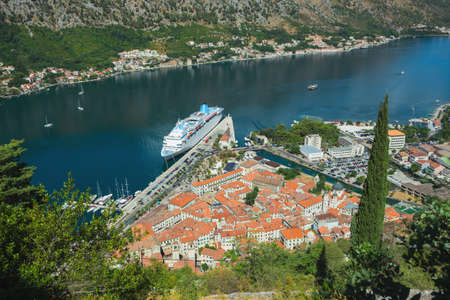 Montenegro. July 27, 2017. Top view of the Bay of Kotor and the old town. Europe. Montenegroのeditorial素材