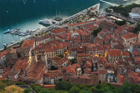 Montenegro. 1 August, 2017. Top view of the Bay of Kotor and the old town. Europe. Montenegroのeditorial素材