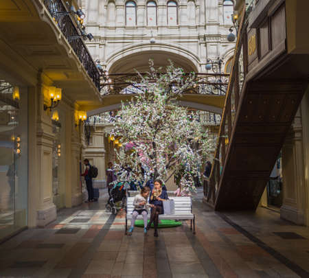 Moscow, Russia, MAY 1, 2016. Gallery in the interior of the store GUM on the red square in Moscowのeditorial素材