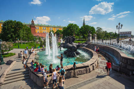 MOSCOW, RUSSIA - MAY 23: Fountain Four Seasons of the Year in Moscow, Russia on May, 23, 2014. This statue was made by Zurab Tsereteli on Manege Square in 1996のeditorial素材