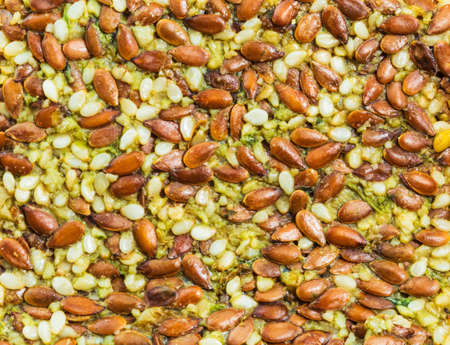 Healthy food from grains of flax, nuts and seedsの写真素材
