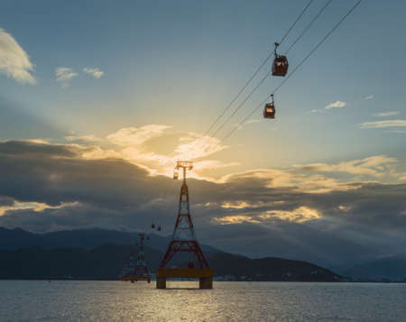 VINPEARL RESORT, NHA TRANG, VIETNAM - NOV 24, 2014 - Scenery outside VinPearl Resort. Vinpearl Cable Car is a 3,311 metres long gondola lift, which links Hon Tre Island.のeditorial素材
