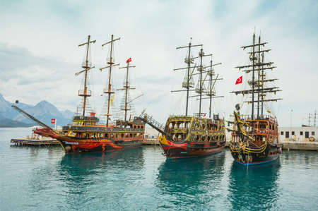  Turkey. 18 may 2017. The ancient pirate ship by the shore.のeditorial素材
