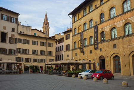 Florence. 23 JUNE, 2014. View of the  street and old medieval houses at historic center of Florence, Tuscany, Italy. Florence is a popular tourist destination of Europe.のeditorial素材