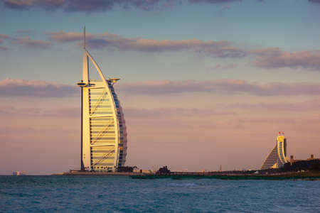 DUBAI, UAE - NOVEMBER 17: Burj Al Arab hotel on Nov 17, 2012 in Dubai. Burj Al Arab is a luxury 7 stars hotel built  in front of Jumeirah beach.のeditorial素材