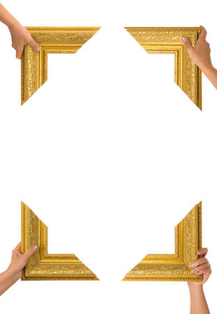 Baguette in hand isolated on white backgroundの写真素材