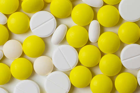 Different colored pills closeupの写真素材