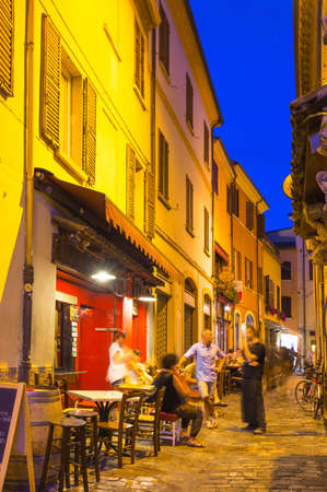 RIMINI, ITALY - JUNE 27, 2014: Street in the old town at night