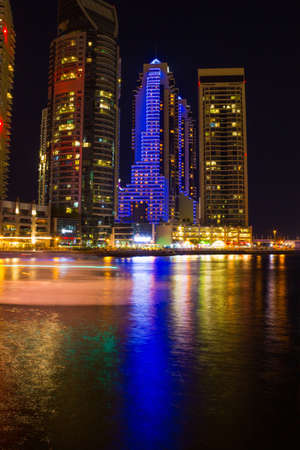 DUBAI, UAE - NOVEMBER 16: Nightlife in Dubai Marina. UAE. November 16, 2012. Dubai was the fastest developing city in the world between 2002 and 2008.のeditorial素材