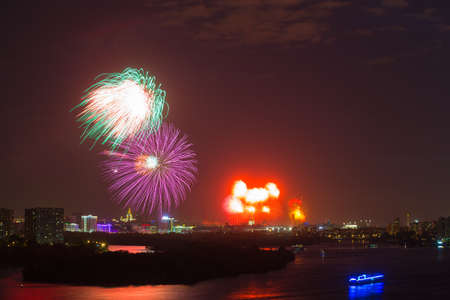 MOSCOW - MAY 9: Fireworks on the 70th Victory Day on Red Square on May 9, 2015 in Moscowのeditorial素材