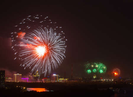 MOSCOW - MAY 9: Fireworks on the 70th Victory Day on Red Square on May 9, 2015 in Moscowのeditorial素材