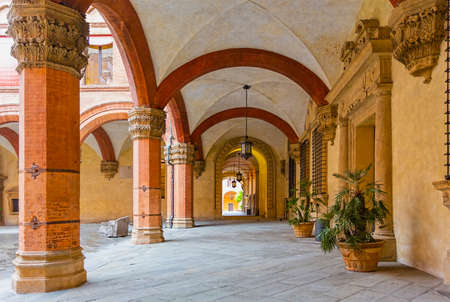 Bologna, Italy - August 18, 2014: Courtyard of the Palazzo Comunale in Bologna. Italyのeditorial素材