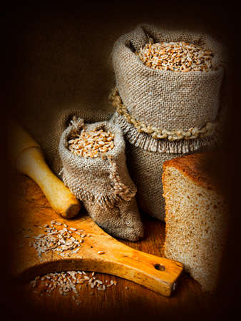 Still Life with a sack of wheat in the bakery