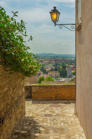 typical Italian street in a small provincial town of Tuscan, Italy, Europeの写真素材