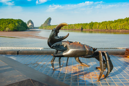 Thailand FEBRUARY 11, 2013; Statue of crabs in Krabi, symbol of townの写真素材