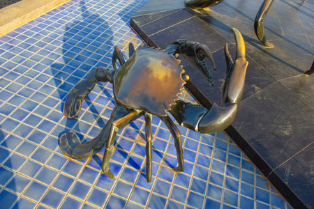 Thailand FEBRUARY 11, 2013; Statue of crabs in Krabi, symbol of townの写真素材